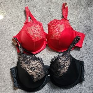 Women's bras. Red and BLK. Curvy Couture 40DD underwire lace pushup.